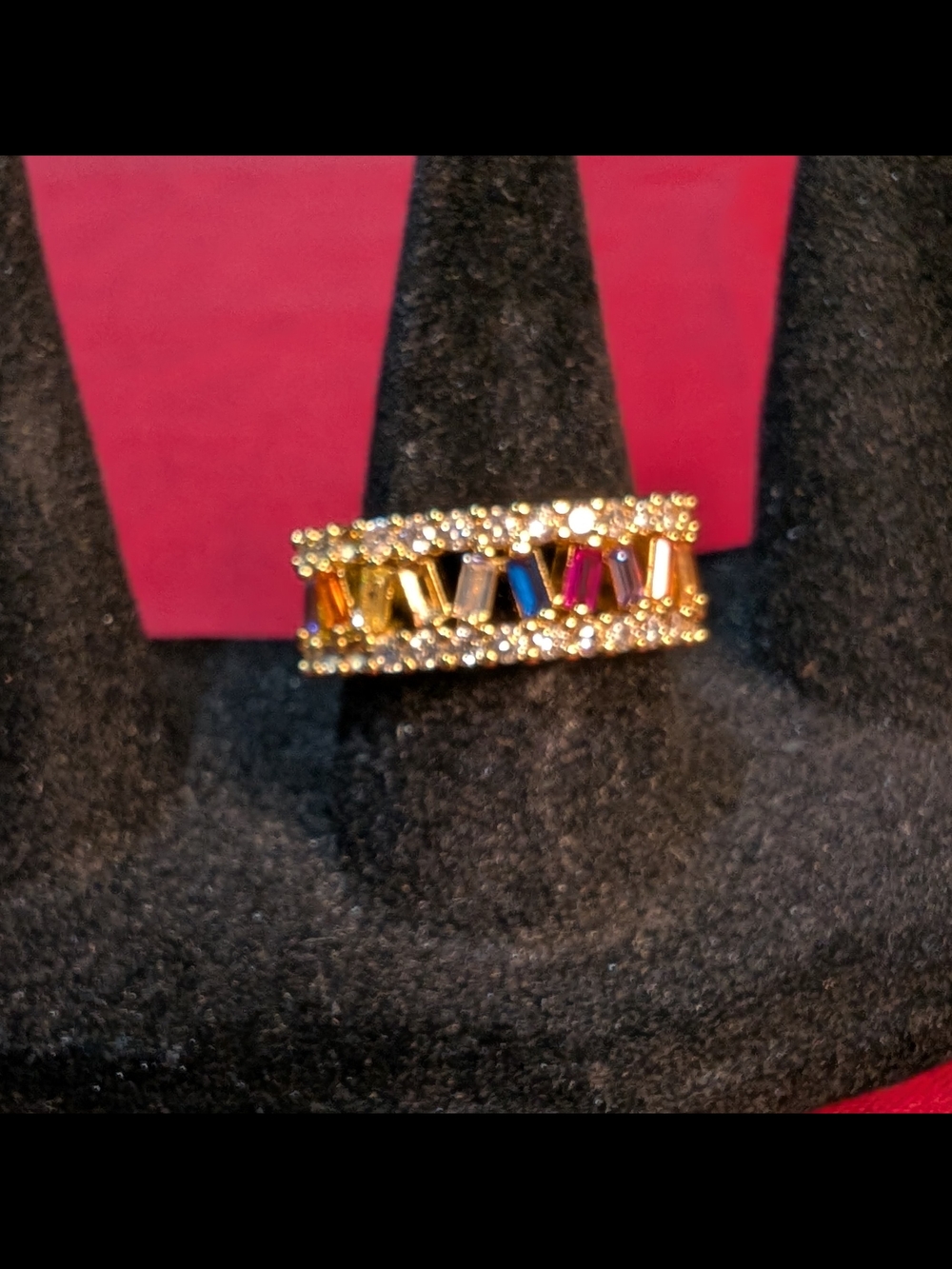 Gold Multicolor Crystal Band Ring - Women Jewelry